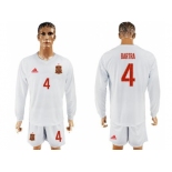 Spain #4 Bartra White Away Long Sleeves Soccer Country Jersey