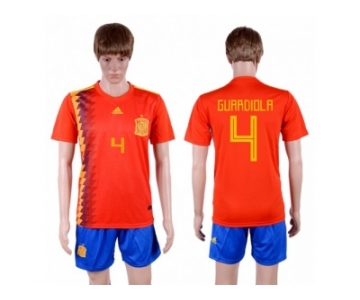 Spain #4 Guardiola Home Soccer Country Jersey