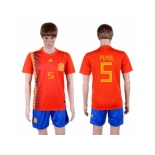 Spain #5 Puyol Home Soccer Country Jersey