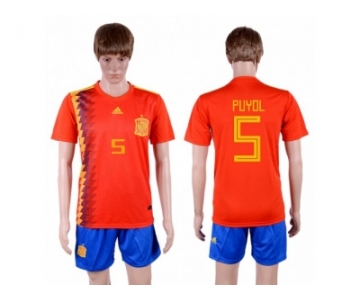 Spain #5 Puyol Home Soccer Country Jersey