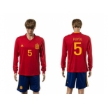 Spain #5 Puyol Red Home Long Sleeves Soccer Country Jersey