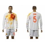 Spain #5 Sergio White Away Long Sleeves Soccer Country Jersey1