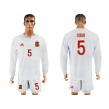 Spain #5 Sergio White Away Long Sleeves Soccer Country Jersey