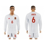 Spain #6 A.Iniesta White Away Long Sleeves Soccer Country Jersey