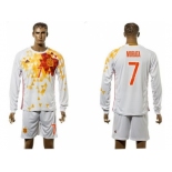 Spain #7 Morata White Away Long Sleeves Soccer Country Jersey1