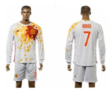 Spain #7 Morata White Away Long Sleeves Soccer Country Jersey1