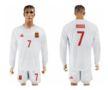 Spain #7 Morata White Away Long Sleeves Soccer Country Jersey