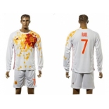 Spain #7 Raul White Away Long Sleeves Soccer Country Jersey1