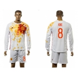 Spain #8 Koke White Away Long Sleeves Soccer Country Jersey1