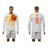 Spain #8 Xavi White Away Long Sleeves Soccer Country Jersey1