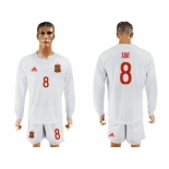 Spain #8 Xavi White Away Long Sleeves Soccer Country Jersey