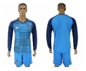 Spain Blank Blue Goalkeeper Long Sleeves Soccer Country Jersey