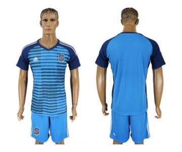 Spain Blank Blue Goalkeeper Soccer Country Jersey