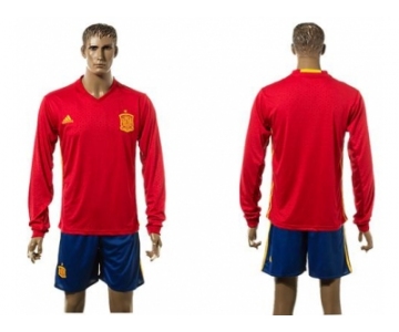 Spain Blank Red Home Long Sleeves Soccer Country Jersey