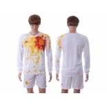 Spain Blank White Away Long Sleeves Soccer Country Jersey1