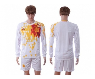 Spain Blank White Away Long Sleeves Soccer Country Jersey1