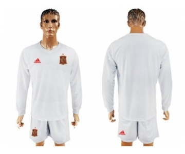 Spain Blank White Away Long Sleeves Soccer Country Jersey