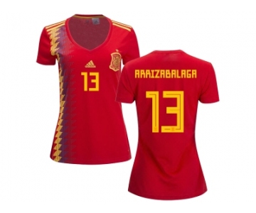 Women Spain #13 Arrizabalaga Red Home Soccer Country Jersey