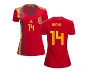 Women Spain #14 Nacho Red Home Soccer Country Jersey