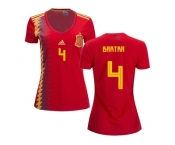 Women Spain #4 Bartra Red Home Soccer Country Jersey