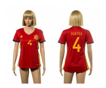 Women's Spain #4 Bartra Red Home Soccer Country Jersey