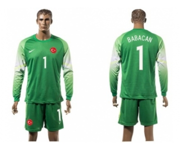 Turkey #1 Babacan Green Goalkeeper Long Sleeves Soccer Country Jersey