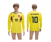 Colombia #10 Valderrama Home Long Sleeves Soccer Country Jersey