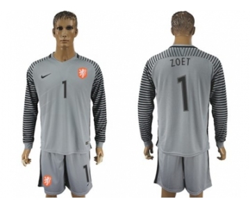 Holland #1 Zoet Grey Goalkeeper Long Sleeves Soccer Country Jersey