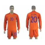 Holland #20 De Jong Home Long Sleeves Soccer Country Jersey