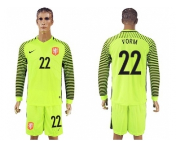 Holland #22 Vorm Green Long Sleeves Goalkeeper Soccer Country Jersey