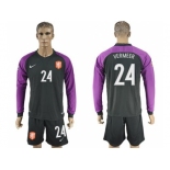 Holland #24 Vermeer Black Goalkeeper Long Sleeves Soccer Country Jersey