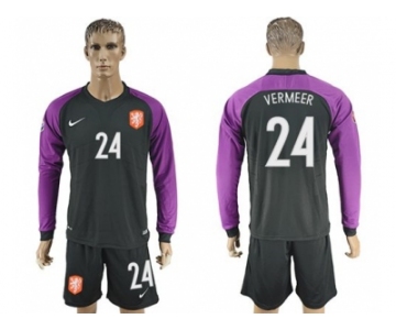 Holland #24 Vermeer Black Goalkeeper Long Sleeves Soccer Country Jersey