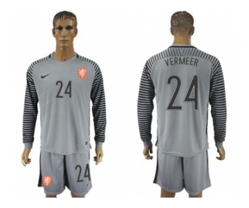 Holland #24 Vermeer Grey Goalkeeper Long Sleeves Soccer Country Jersey