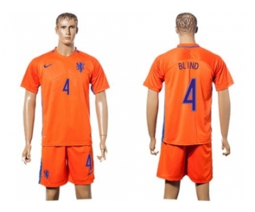 Holland #4 Blind Home Soccer Country Jersey