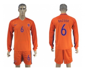 Holland #6 Bazoer Home Long Sleeves Soccer Country Jersey