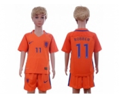 Holland #11 Robben Home Kid Soccer Country Jersey