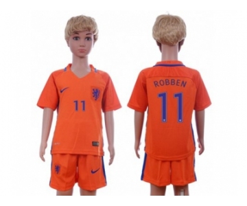 Holland #11 Robben Home Kid Soccer Country Jersey