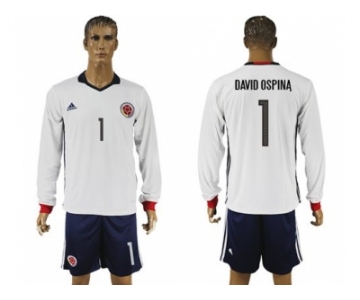 Colombia #1 David Ospina Away Long Sleeves Soccer Country Jersey