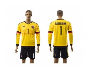 Colombia #1 David Ospina Home Long Sleeves Soccer Country Jersey