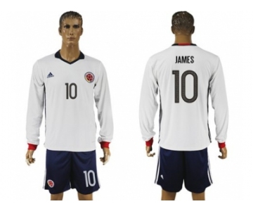 Colombia #10 James Away Long Sleeves Soccer Country Jersey