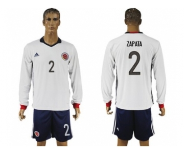 Colombia #2 Zapata Away Long Sleeves Soccer Country Jersey