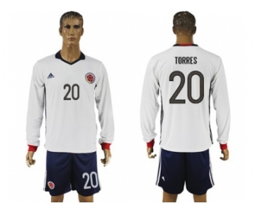 Colombia #20 Torres Away Long Sleeves Soccer Country Jersey