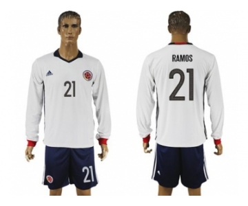 Colombia #21 Ramos Away Long Sleeves Soccer Country Jersey