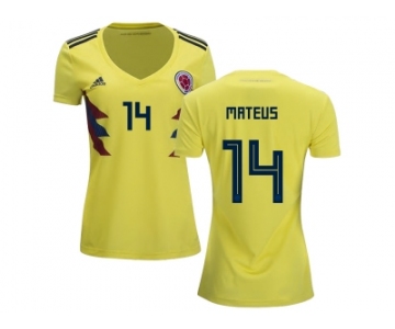 Women Colombia #14 Mateus Home Soccer Country Jersey