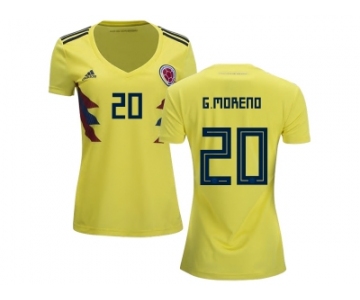 Women Colombia #20 G.Moreno Home Soccer Country Jersey