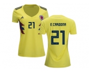 Women Colombia #21 E.Cardona Home Soccer Country Jersey