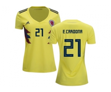 Women Colombia #21 E.Cardona Home Soccer Country Jersey