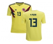 Colombia #13 Y.Mina Home Kid Soccer Country Jersey