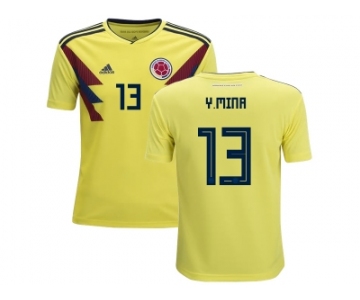 Colombia #13 Y.Mina Home Kid Soccer Country Jersey