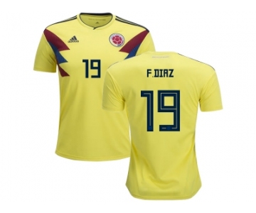 Colombia #19 F.Diaz Home Kid Soccer Country Jersey